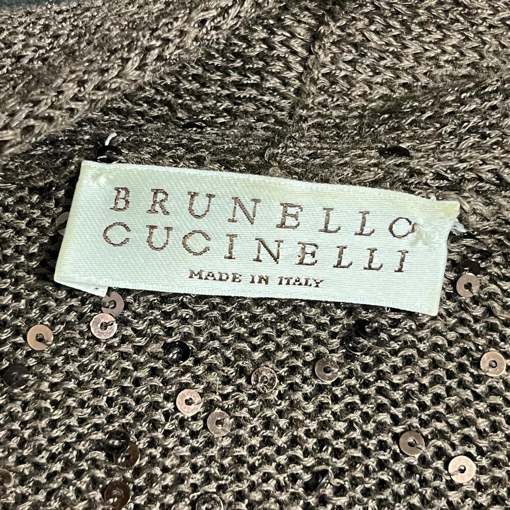 Brunello Cucinelli Silk Cardigan Sweater Sequin Linen Italy Embellished Striped - Picture 3 of 15